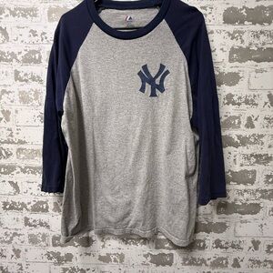 Majestic Navy and Gray Long Sleeve Tee